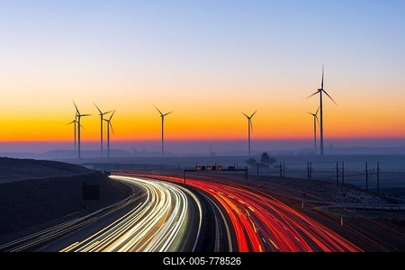 Motorway A8 with wind farm, Baden-Württemberg, Germany-stock-foto