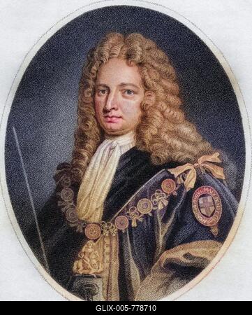 Robert Harley 1st Earl of Oxford and Earl Mortimer 1661, 1724 English statesman, Robert Harley 1st Earl of Oxford and Earl Mortimer 1661, 1724 English statesman Engraved by Maddox from the book A catalogue of Royal and Noble Authors Volume IV published 1806, Historic, digitally restored reproduction from a 19th century original, Record date not stated-stock-foto