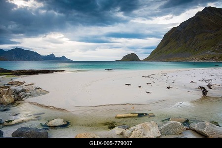 Beach of Haukland, Vestvågøy, Lofoten, Norway-stock-foto