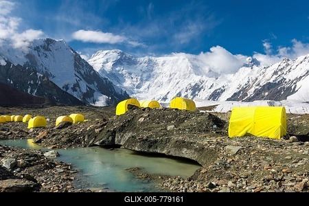Pabeda-Khan Tengry glacier massif, View from Base Camp, Central Tien Shan Mountain Range, Border of Kyrgyzstan and China, Kyrgyzstan-stock-foto