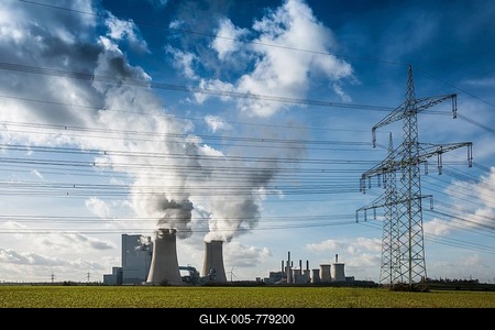 Power stations and electricity pylons, Neurath lignite-fired power station and Frimmersdorf lignite-fired power station, Grevenbroich, North Rhine-Westphalia, Germany-stock-foto