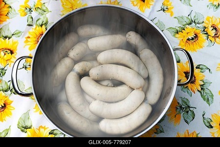White sausages in a pot of hot water, Bavaria, Germany-stock-foto