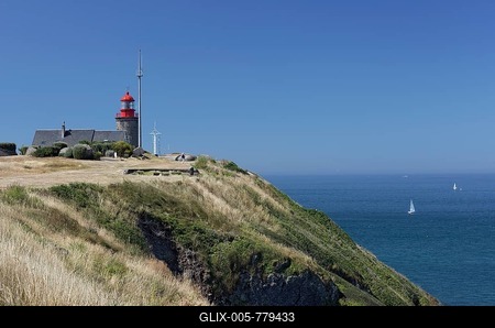 Lighthouse at Pointe du Roc, Granville, Manche, Cotentin Peninsula or Cherbourg Peninsula, Lower Normandy, France-stock-foto
