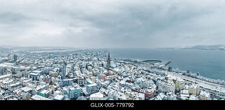 Aerial view of the town of Radolfzell on Lake Constance in winter, Constance district, Baden-Württemberg, Germany-stock-foto