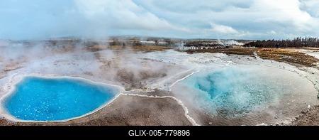 Hot springs, geothermal area in Haukadalur Valley, Blesi hot spring in front, Golden Circle, Southern Region, Iceland-stock-foto