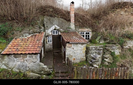 Ancient cave dwellings, inhabited until 1916, Langenstein, Harz, Saxony-Anhalt, Germany-stock-foto