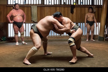 Wrestlers Sumo Training Session, Asageiko, at Azumazeki Beya, Stable, Tokyo, Japan-stock-foto