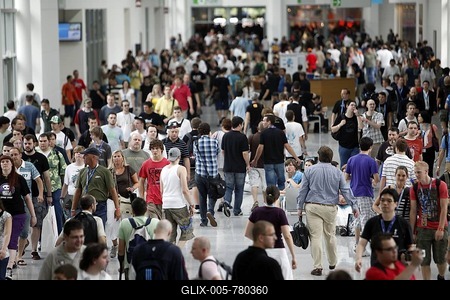 Visitors at the Cologne Trade Fair, Cologne, North Rhine-Westphalia, Germany, Europe-stock-foto