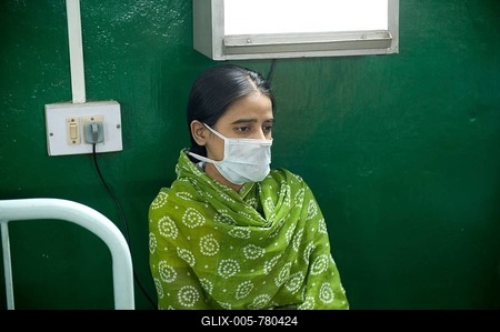 TB or tuberculosis patient with a surgical mask, St. Thomas Home Hospital, Shibpur district, Haora or Howrah, Calcutta, Kolkata, West Bengal, India, Asia-stock-foto