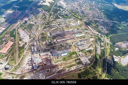 Aerial view ArcelorMittal Eisenhüttenstadt GmbH, steelworks, steel mill, rolling mill, industry, East Germany, Brandenburg, Germany-stock-foto