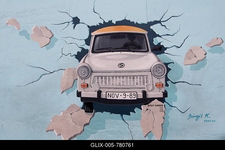 Birgit Kinder, Trabant, "Test the Best", East Side Gallery, Berlin Wall art, Berlin, Germany, Europe-stock-foto