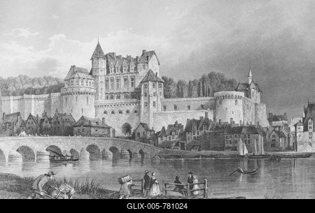 Chateau d'Amboise castle, Indre-et-Loire department, Pays de la Loire region, France, historic illustration, steel engraving by J.H. Le Keux after T. Allom, 1876-stock-foto