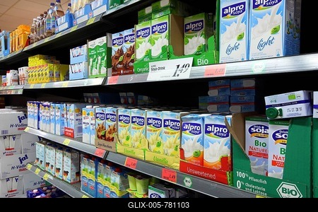 Soy milk products in Tetra Paks, self-service, food department, supermarket, Germany, Europe-stock-foto