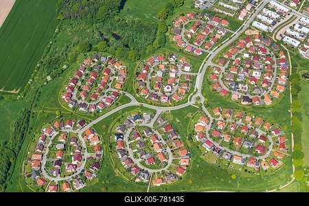 Residential area with single-family houses on the outskirts, aerial view, Lübeck, Schleswig-Holstein, Germany-stock-foto