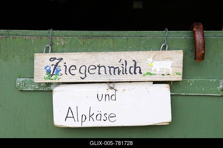 Advertising for goat milk and cheese at an alpine cheese dairy on the Meglisalp, Canton Appenzell Innerrhoden, Switzerland, Europe-stock-foto