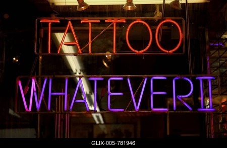 Neon advertising for tattoos, New York City, USA-stock-foto