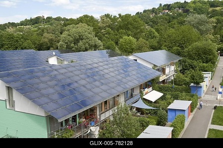 Solar roofs, Vauban, Freiburg, Baden-Wuerttemberg, Germany, Europe-stock-foto