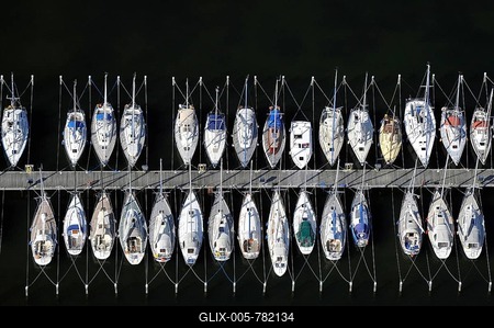 Aerial view, sailing boats moored at a jetty, Großenbrode, Schleswig-Holstein, Germany-stock-foto