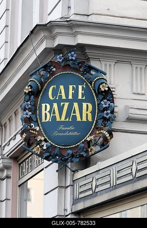 Old cafe sign, Café Bazar, traditional literary coffee house, Salzburg, Austria Europe-stock-foto