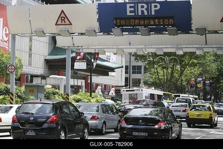 SGP, Singapore: City Road Toll System ERP, Electronic Road Pricing. Orchard Road. |-stock-foto