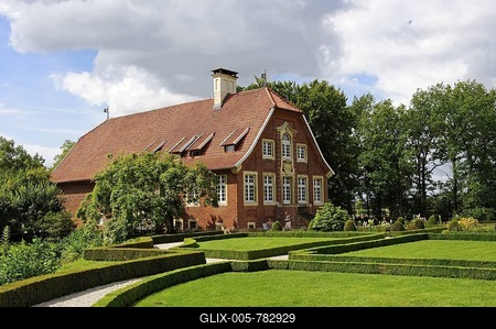 Haus Rueschhaus, built 1745-1748 by J.K. Schlaun, home of Annette von Droste-Huelshoff, Muenster, North Rhine-Westphalia, Germany, Europe-stock-foto