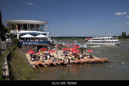 Rheinpavillon restaurant, beer garden, passenger ship, Bonn, Rhineland region, North Rhine-Westphalia, Germany, Europe-stock-foto