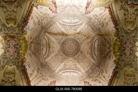 Ceiling fresco with a false dome and rocailles, vestry of Santa Maria Incoronata, Lodi, Lombardy, Italy-stock-foto