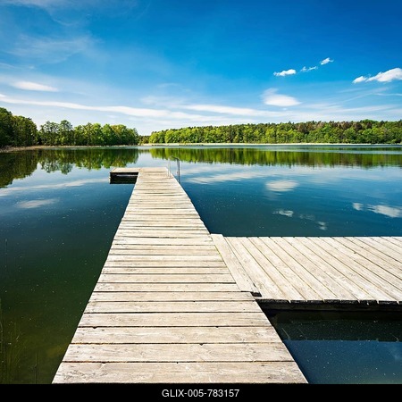 Bathing area with jetty at Mühlensee, Ankershagen, Müritz National Park, Mecklenburg-Western Pomerania, Germany-stock-foto