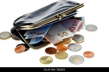 Wallet with euro banknotes, euro coins-stock-foto