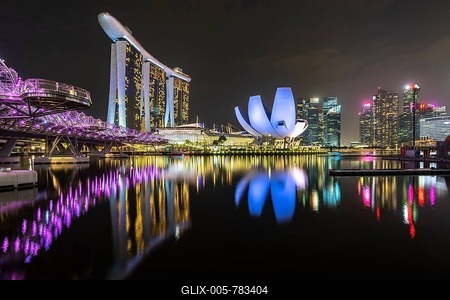 Marina Bay Sands Hotel and ArtScience Museum at night, Marina Bay, Downtown Core, Singapore-stock-foto