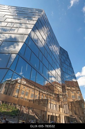 Reflection in facade of new University Library, Freiburg, Baden-Württemberg, Germany-stock-foto