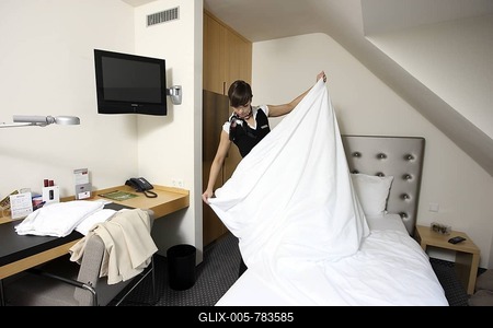 Hotel Management trainee working in a hotel, room service, Essen, North Rhine-Westphalia, Germany, Europe-stock-foto