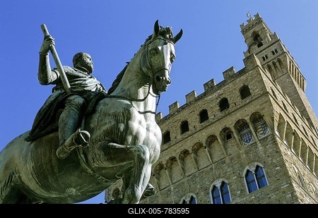 Bronze statue of Cosimo I. de Medici, Palazzo Vecchio, Florence, Tuscany, Italy, Europe-stock-foto