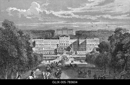 Steel engraving, Schönbrunn Palace, Belvedere around 1830, Vienna, Austria-stock-foto