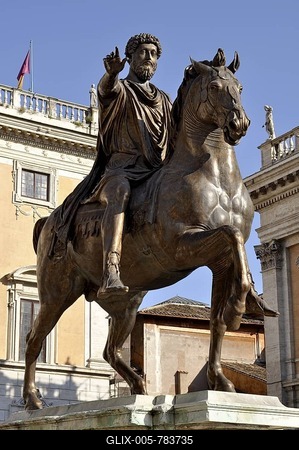 Equestrian statue of Marcus Aurelius, Piazza del Campidoglio Capitol Square, Rome, Lazio, Italy, Europe-stock-foto