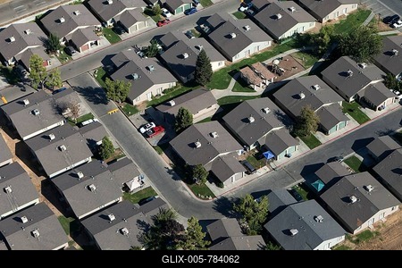 Aerial view of single-family suburban homes, Fresno, California, USA, North America-stock-foto
