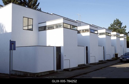 Row of housing designed by the architect J.J.P. Oud in the Weissenhof Estate, Weissenhof, Bauhaus settlement, Bauhaus, Stuttgart, Baden-Wuerttemberg, Germany, Europe-stock-foto