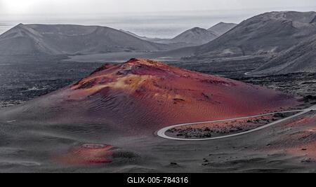 Volcanic landscape of the Fire Mountains, Montańas del Fuego, Timanfaya National Park, Lanzarote, Canary Islands, Canary Islands, Spain-stock-foto