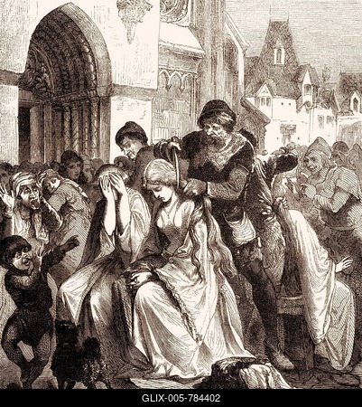 Forced hair cut to women having sex with Catholic priests, 11th century-stock-foto