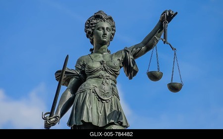 Fountain of Justice with Justitia, Römerberg, Old Town, Centre, Frankfurt am Main, Hesse, Germany-stock-foto