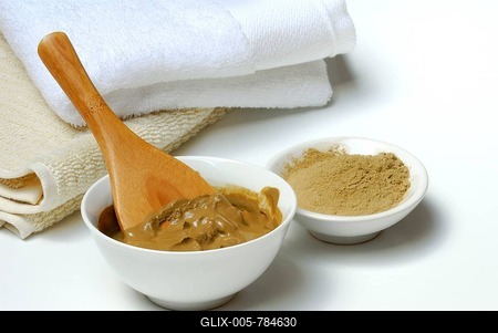 Healing earth, clay, red clay mixed with water, healing earth powder-stock-foto