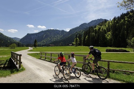 Mountain biker, cyclist at the Roethelmoosalm near Ruhpolding, Chiemgau, Upper Bavaria, Bavaria, Germany, Europe-stock-foto