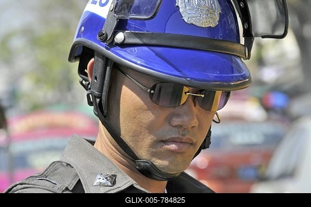 Police office wearing helmet, Bangkok, Thailand, Southeast Asia, Asia-stock-foto