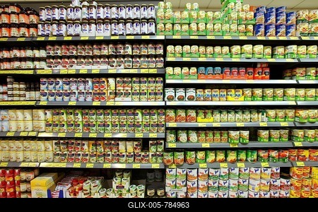 Shelves with canned food, convenience foods, self-service, food department, supermarket, Germany, Europe-stock-foto