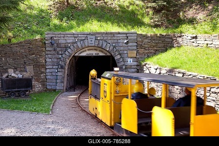 Entrance for the mine train, adit, Mark Roehling Stolln Exhibition Mine in Frohnau, Annaberg-Buchholz, Saxony, Germany, Europe-stock-foto