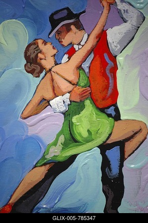 Painting of tango dancers at Caminito, La Boca, Buenos Aires, Argentina-stock-foto