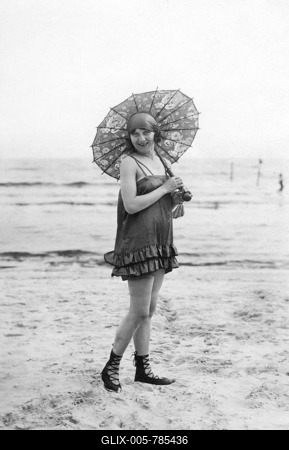 Historic photograph, woman wearing a bathing dress, around 1920-stock-foto