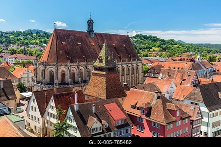 View over the old town with the cathedral, Schwäbisch Gmünd, Baden-Württemberg, Germany-stock-foto