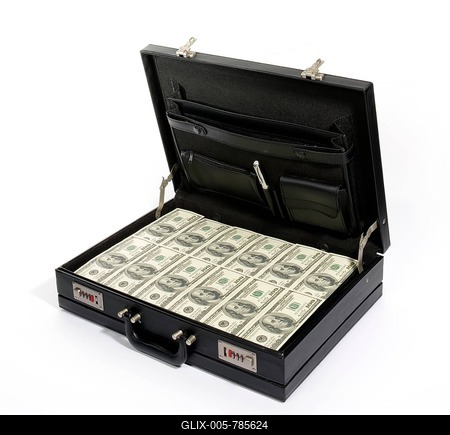 100-dollar bills in a briefcase, suitcase of money-stock-foto