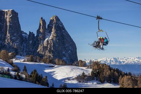 Alpe di Siusi Ski Area, Sciliar Mountain, Ortisei, Val Gardena, Italy-stock-foto
